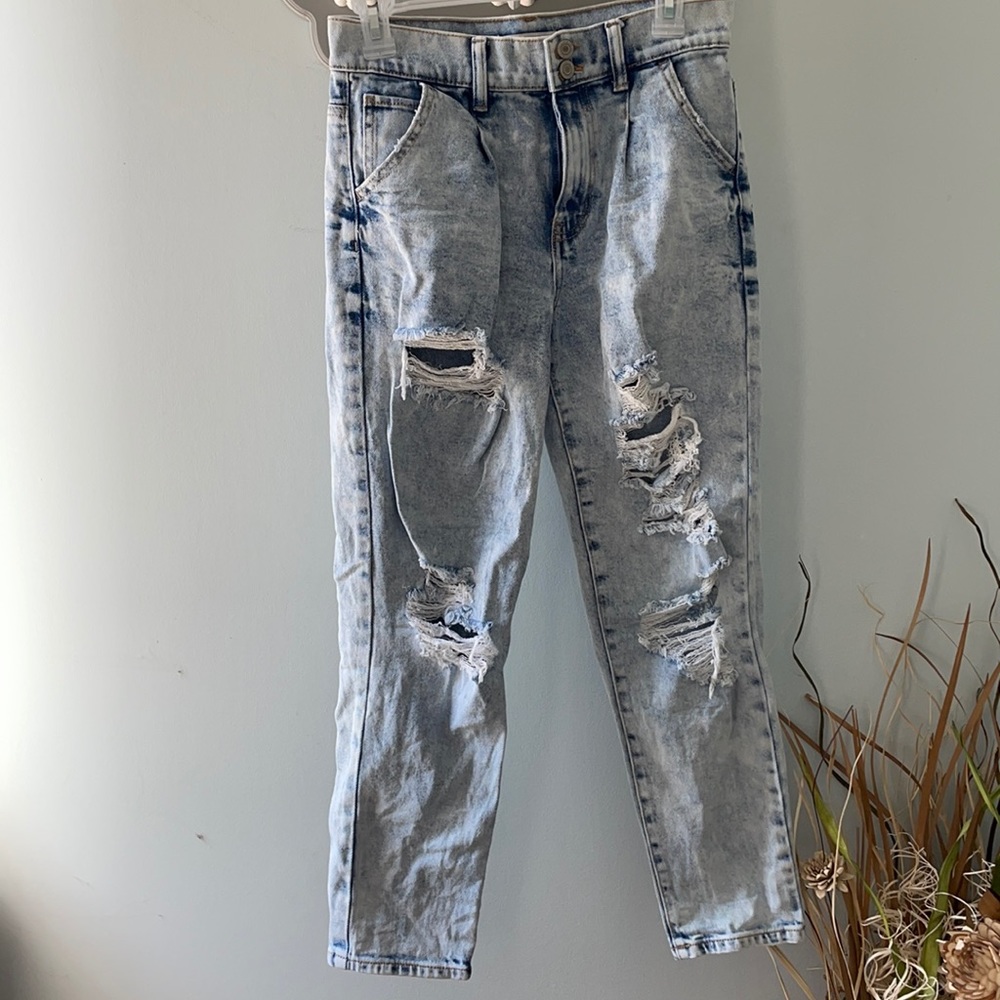 So blue ripped high rise mom jeans